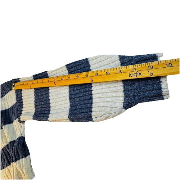 Blue Rain Striped Cropped Cardigan Sz Small Blue and Cream Stripes Button Front - Picture 11 of 14